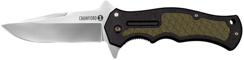 Cold Steel CS20MWC Crawford 1 3.50" Folding Plain 4034 Stainless Steel Blade/Black w/OD Green Traction Inlays GRN Handle Includes Pocket Clip