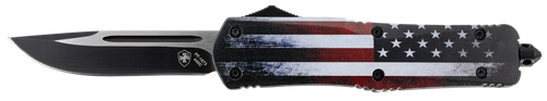 Templar Knife LUS331 Gen II US Flag Large 3.50" OTF Drop Point Plain Black Oxide Stonewashed 440C SS Blade, 5.25" US Flag Aluminum Handle, Glass Breaker