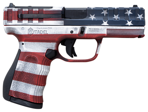 Citadel CITCP9USACAN Centurion CP9 Compact Frame 9mm Luger 14+1, 4" Black Steel Barrel, American Flag Cerakote Optic Ready/Serrated Steel Slide, Polymer Frame & Grip, Features Matching Ammo Can