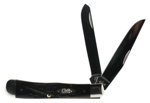 Case 18221 Trapper  3.25"/3.27" Folding Clip Point/Spey Plain Mirror Polished Tru-Sharp SS Blade Rough Black Jigged Synthetic Handle