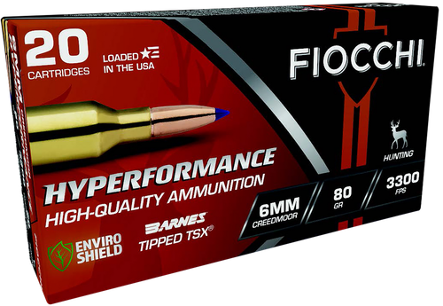 Fiocchi 6CMTT Hyperformance  6mmCreedmoor 80gr Barnes Tipped TSX 20 Per Box/10 Case
