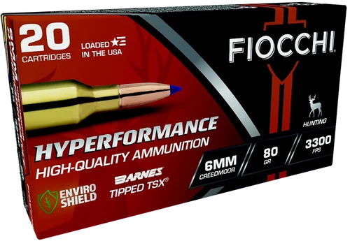 Fiocchi 6CMTT Hyperformance  6mmCreedmoor 80gr Barnes Tipped TSX 20 Per Box/10 Case