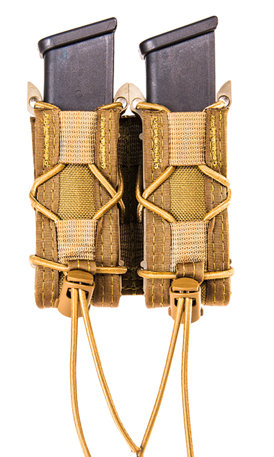 High Speed Gear 11PT02CB TACO Mag Pouch Double Coyote Brown Nylon MOLLE Belts 2" Wide Compatible w/ Pistol
