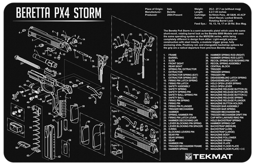 TekMat TEKR17BERPX4 Beretta Px4 Storm Cleaning Mat Black/White Rubber 11"x17" Beretta PX4 Storm Diagram