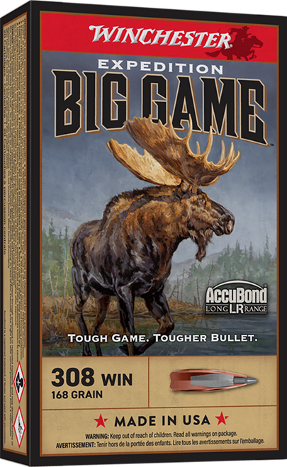 Winchester Ammo S308LR Expedition Big Game Long Range 308Win 168gr Nosler AccuBond Long-Range 20 Per Box/10 Case