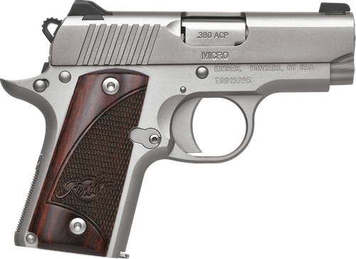 Kimber Mfg.,inc 3300207 Micro Stainless Rosewood NS 380 ACP 7+1 2.75" Stainless Steel Slide Satin Silver Smooth/Checkered Rosewood Grip