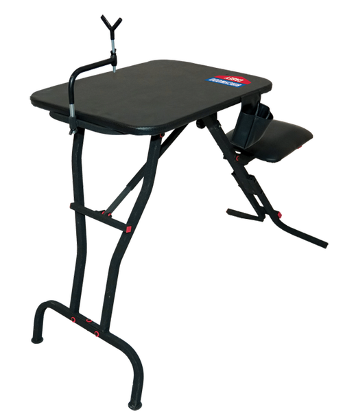 Birchwood Casey MSB100 Ultra Steady Shooting Bench Black Steel, Folding Seat, Pockets & Adjustable Rubber Coated Gun Rest 21" W x 28" L