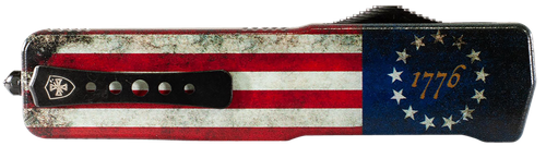 Templar Knife LZBRF321 Premium Weighted Betsy Ross Flag Large 3.55" OTF Drop Point Plain Black Oxide Stonewashed D2 Steel Blade, 5.25" Betsy Ross Flag Aluminum Zinc Alloy Handle