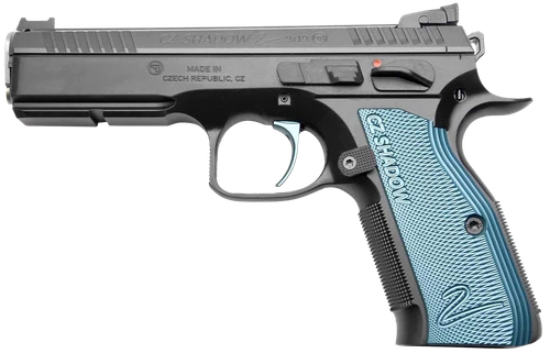 Cz Custom Shop 91039 Shadow 2  Full Size Frame 9mm Luger 17+1 4.89" Black ACCU Bushing Barrel, Black Serrated Steel Slide, Black Polycoat Steel Frame w/Beavertail, Black Checkered Aluminum Grip