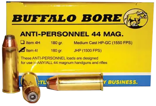 Buffalo Bore Ammunition 4I20 Anti-Personnel Strictly Business 44Rem Mag 180gr Jacketed Hollow Point 20 Per Box/12 Case