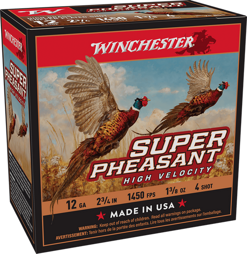 Winchester Ammo X12PHV4 Super Pheasant High Velocity High Brass 12Gauge 2.75" 1 3/8oz 4Shot 25 Per Box/10 Case