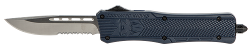 CobraTec Knives MNYCTK1MDS CTK-1  Medium 3" OTF Drop Point Part Serrated D2 Steel Blade/NYPD Blue Aluminum Handle Features Glass Breaker Includes Pocket Clip