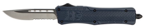CobraTec Knives MNYCTK1MDS CTK-1  Medium 3" OTF Drop Point Part Serrated D2 Steel Blade/NYPD Blue Aluminum Handle Features Glass Breaker Includes Pocket Clip
