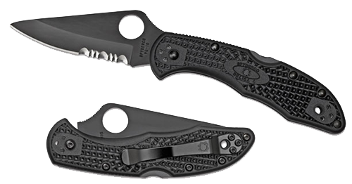 Spyderco C11PSBBK Delica 4 Lightweight 2.88" Folding Part Serrated Black TiCN VG-10 SS Blade/Black Textured FRN Handle Includes Pocket Clip