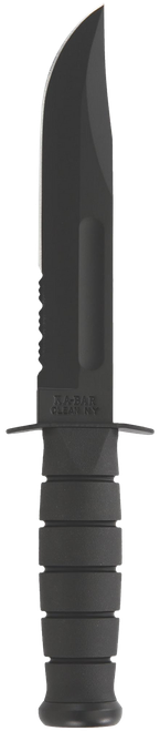 Ka-Bar 1212 Fighting/Utility  7" Fixed Clip Point Part Serrated Black 1095 Cro-Van Blade, Black Kraton G Handle, Includes Sheath