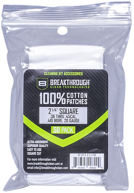 Breakthrough Clean BTCPS21450 Square Cleaning Patches  For .38-.45 Cal & .410-20 Gauge 2.25" 50 Pack/6 per case