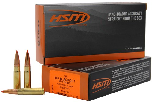 HSM 300BLK1N Match  300 Blackout 208 gr Hornady A Max 20 Per Box/ 25 Case