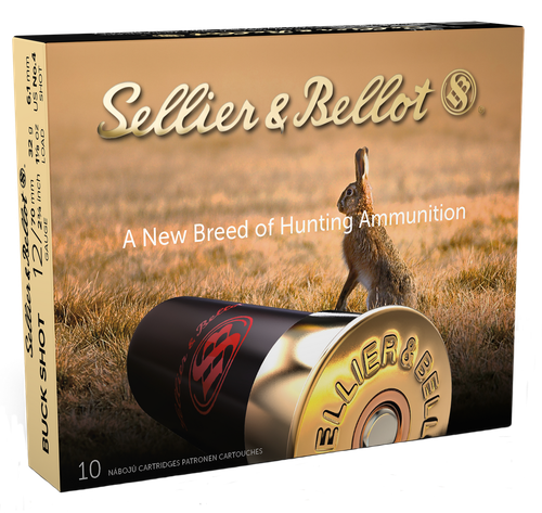 Sellier & Bellot SB12BSH Hunting  12Gauge 2.75" 21Pellets 1 1/8oz 4Buck Shot 10 Box/25 Case