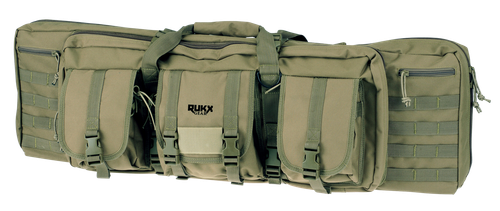 Rukx Gear ATICT36DGG Tactical Double Gun Case 36" Water Resistant Green 600D Polyester w/ Non-Rust Zippers Reinforced Velcro & Adjustable Back Straps