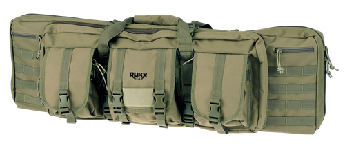 Rukx Gear ATICT36DGG Tactical Double Gun Case 36" Water Resistant Green 600D Polyester w/ Non-Rust Zippers Reinforced Velcro & Adjustable Back Straps