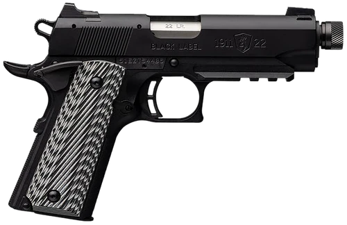 Browning 051821490 1911-22 Black Label Compact SR 22 LR 10+1 4.25" 3.50" Threaded Barrel, Matte Black Serrated Steel Slide & Polymer Frame w/Picatinny Rail & Beavertail, Black/Gray Textured G10 Grips