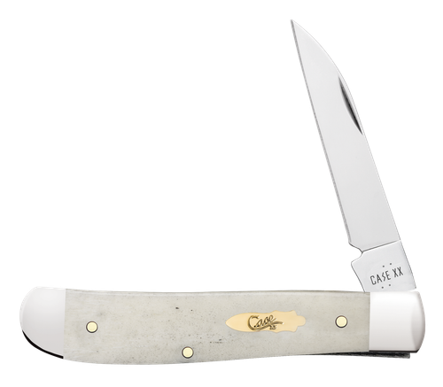 Case 11025 Trapper  Mini Folding Clip Point/Spey Plain Mirror Polished Tru-Sharp SS Blade, Smooth Natural Bone Handle