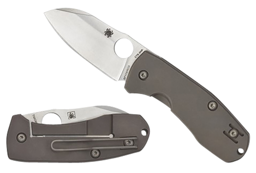 Spyderco C158TIP2 Techno 2  2.52" Folding Sheepsfoot Plain CTS XHP Steel Blade/Matte Stonewashed Titanium Handle Includes Pocket Clip
