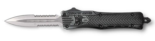 CobraTec Knives SSWCTK1SDAG2SS CTK-1  2.75" OTF Part Serrated D2 Steel Blade/Stonewashed Aluminum Handle Features Glass Breaker Includes Pocket Clip