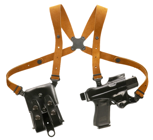 Galco JR224B Jackass Rig Shoulder System Size Fits Chest Up To 56" Black Leather Harness Compatible w/ Glock 19X/19 Gen1-5/Glock 23 Gen2-5 Right Hand