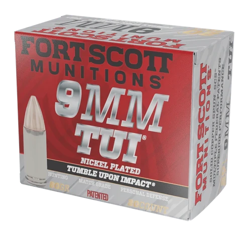 Fort Scott Munitions 9MM080SCVNIC Tumble Upon Impact (TUI)  9mmLuger 80gr Solid Copper Spun 20 Per Box/25 Case