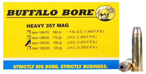 Buffalo Bore Ammunition 19C20 Heavy Strictly Business 357Mag 158gr Jacket Hollow Point 20 Per Box/12 Case