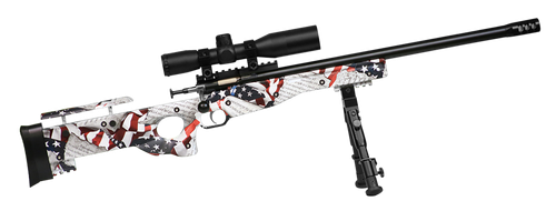 Crickett KSA2153 Precision Complete Package 22 LR 1rd 16.12" Blued American Flag & Amendment Fixed Thumbhole Stock Right Hand (Youth)