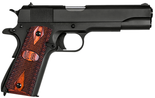 Auto-Ordnance 1911BKOW 1911 A1 GI Spec 45 ACP 7+1, 5" Stainless Steel Barrel, Matte Black Serrated Carbon Steel Slide & Frame w/Beavertail, Checkered Wood w/Integrated US Logo Grip