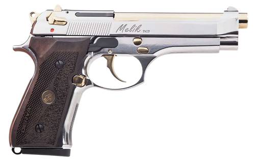Derya Firearms 10L.MELIK9.NG.TR Melik  9mm Luger 10+1 4.90" Gold TiN Steel Barrel, Black Melonite Serrated Steel Slide,  Black Aluminum Frame, Black Polymer Grip