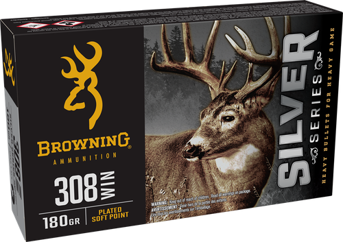 Browning Ammo B192603081  Silver 308Win 180gr Plated Soft Point 20 Per Box/10 Case