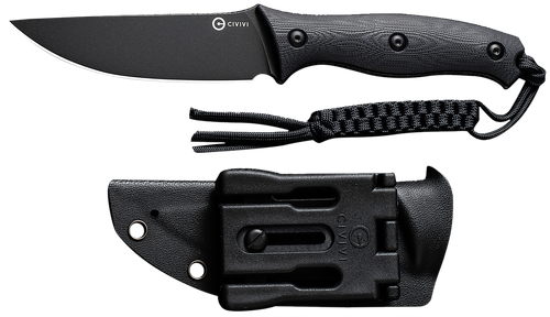 Civivi Knives C23041-1 Stormridge  3.92" Fixed Straight Back Plain Black Stonewashed Nitro-V Steel Blade, Black Textured G10 Handle