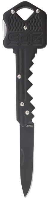 S.O.G SOGKEY101 Key  1.50" Folding Plain Drop Point Black Hardcased 5Cr13MoV SS Blade/Black Stainless Steel Handle