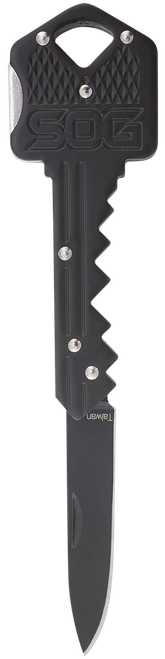 S.O.G SOGKEY101 Key  1.50" Folding Plain Drop Point Black Hardcased 5Cr13MoV SS Blade/Black Stainless Steel Handle
