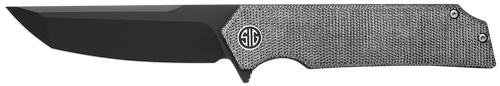 Sig Sauer Knives TS8BB Tsuru  3.30" Folding Tanto Plain Black PVD 154CM SS Blade, 4.20" Salt & Pepper Micarta Handle
