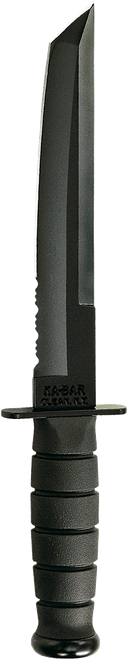 Ka-Bar 1245 Tanto  8" Fixed Tanto Part Serrated Black 1095 Cro-Van Blade, Black Kraton G Handle, Includes Sheath