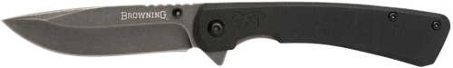 Browning 3220514 Branded Rock  EDC 3" Folding Drop Point Plain Black Stonewashed 7Cr17MoV SS Blade, Black G10 Handle