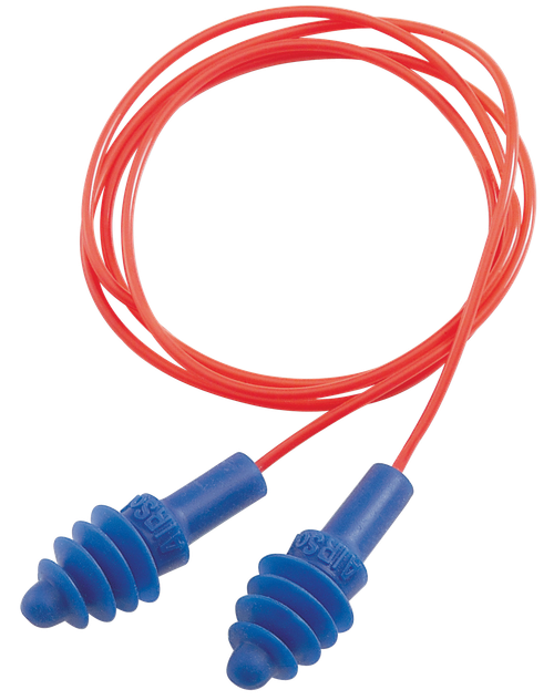 Howard Leight R01521 Corded Ear Plugs Air Soft Foam 27 dB Behind The Neck Blue Ear Buds with Orange Cord Adult 2 Pair