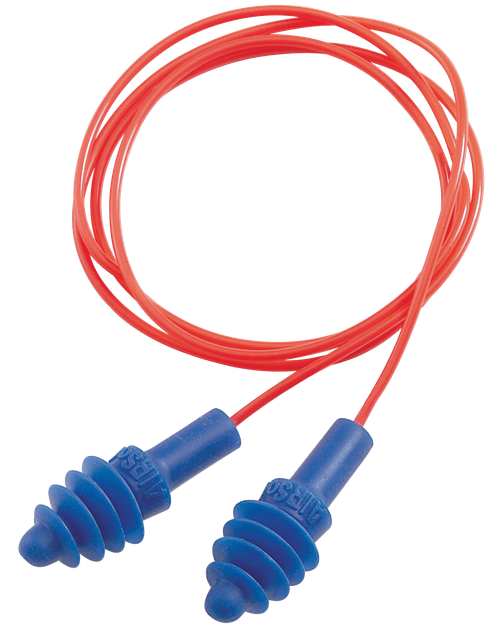 Howard Leight R01521 Corded Ear Plugs Air Soft Foam 27 dB Behind The Neck Blue Ear Buds with Orange Cord Adult 2 Pair