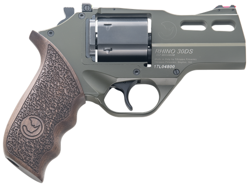Chiappa Firearms CF340285 Rhino 30SAR *CA Compliant Small Frame 357 Mag 6 Shot, 3" Green Cerakote Steel Barrel, Blued Steel Cylinder, Green Cerakote Aluminum Frame, Walnut Grip, Exposed Hammer