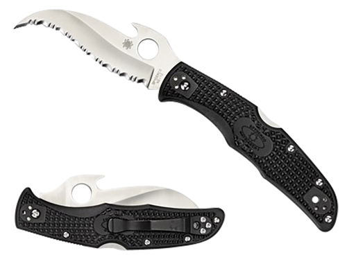 Spyderco C12SBK2W Matriarch 2  3.57" Folding Reverse S Serrated Satin VG-10 SS Blade/Black Bi-Directional Texturing FRN Handle Includes Pocket Clip