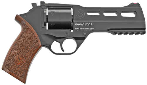Chiappa Firearms 340220 Rhino 50DS  Small Frame 357 Mag 6 Shot, 5" Black Anodized Steel Vent Rib Barrel, Blued Steel Cylinder, Black Anodized Aluminum Frame, Walnut Grip, Concealed Hammer