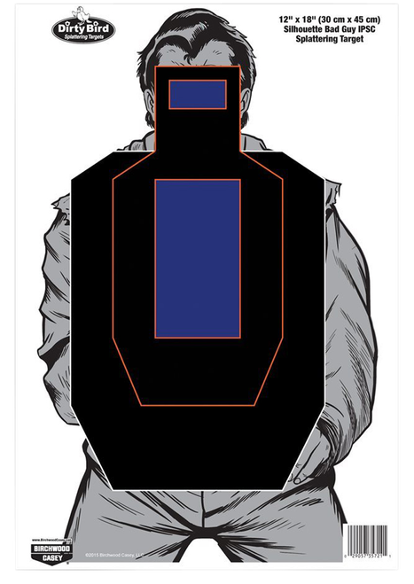 Birchwood Casey 35721 Dirty Bird Bad Guy IPSC Silhouette Tagboard Hanging Pistol 12" x 18" Black/Blue/White 100 Per Pkg