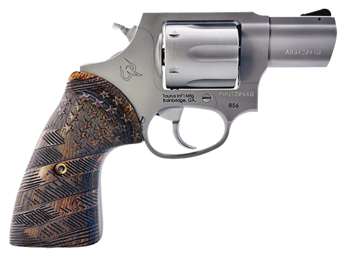 Taurus 2-85629-US2 856  Small 6 Shot 2" Matte Stainless Steel Barrel & Frame, Polished Cylinder, Custom Designed Wood Grip w/Stars, Transfer Bar Safety, Exposed Hammer