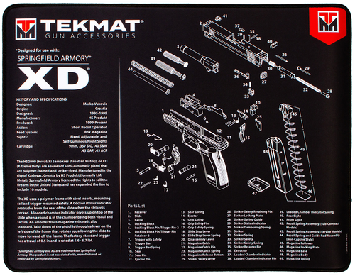 TekMat TEKR20XD Springfield Armory XD Ultra 20 Cleaning Mat Black/White Rubber 15"x20" Springfield Armory XD Parts Diagram