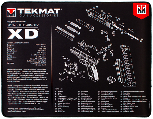 TekMat TEKR20XD Springfield Armory XD Ultra 20 Cleaning Mat Black/White Rubber 15"x20" Springfield Armory XD Parts Diagram